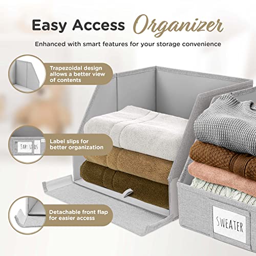 VIVIDECOR Open Front Trapezoid Closet Bins 12x12x10 – Easy Access Shelf Organizer, Fabric Storage Baskets for Clothes, Linen, Sweaters – Light Gray, 3 Pack - color: Light Gray