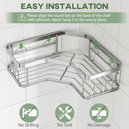 MAXIFFE 3 Pack X-Large Corner Shower Caddy with Soap Holder, Large Capacity Easy Install No Drilling Stainless Steel Sturdy Hold 40 LB Shower Organizer Shelves Rack for Family Renters Bathroom, Silver - color: Silver XL