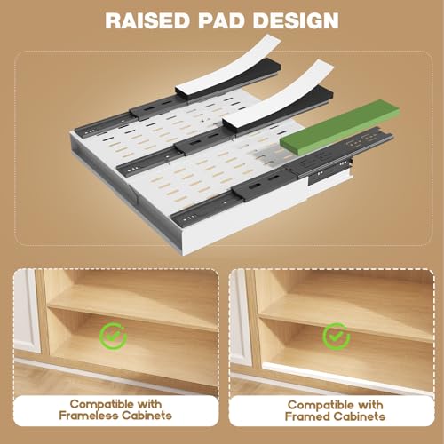 Seinloes 2 Pack Pull Out Cabinet Organizer With Raising Pad for Framed Cabinets,Expandable Width (11"-16") and Depth (13"-17"),3 Slide Rails Slide Out Drawers with Handle,No-Drill Roll Out Shelf,White - color: White, size: 11"-16"W x 13"-17"D(2Pack)