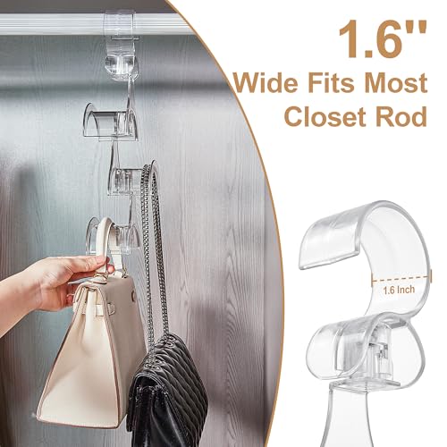 Cozcty Purse Hanger Closet, 2 Pack Clear Purse Organizer for Closet, Heavy Duty Bag Holder with 6 Hooks, Space Saving Hanging Bag Organizers and Storage for Handbags, Totes