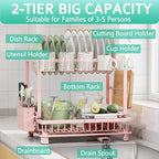 Multifunctional Dish Drying Rack - Rustproof, 2-Tier Dish Racks with Drainboard, Space-Saving Design, Utensil & Cup Holder for Kitchen Counter, Pink - color: Pink
