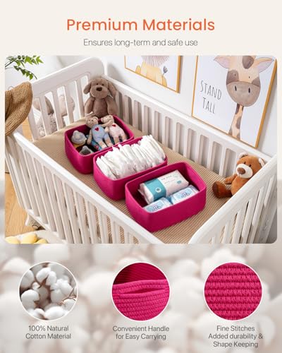 Small Woven Basket, 13.5 x 9.5 x 5 Inches, Storage Basket for Organizing, Cute Small Rope Shelf Closet Cube Storage Bins Baskets for Shelves, Dog Toy Gift Baskets Empty, 3 Packs, Hot Pink - color: Hot Pink, size: 13.5"L x 9.5"W x 5"H