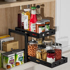 BOIVSHI Pull Out Spice Racks for Inside Cabinets, 2-Tier Cabinet Spice Rack Organizer, Height Adjustable Vertical Spice Rack for Kitchen Cabinet (7.5''Wx10.8''Dx9.2''H, Metal Black) - size: 7.5''Wx10.8''Dx9.2''H,2 Tier