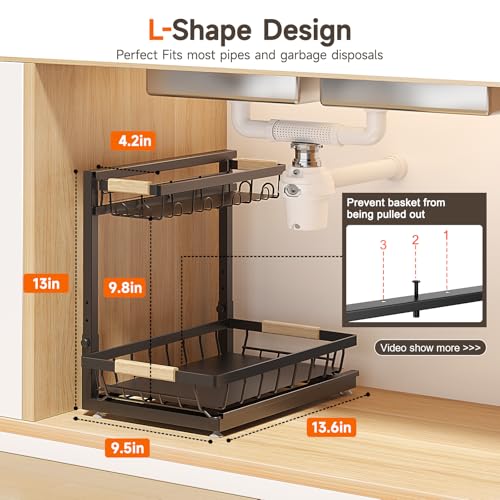 Sevenblue 2 Packs Under Sink Organizer, Height Adjustable 2 Tier Under Kitchen Sink Organizer, Multi-Purpose Storage Shelf for Kitchen Bathroom Cabinet (Brown, Large) - color: Brown, size: Large