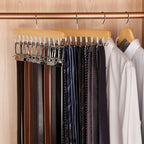 TOPIA HANGER 2 Pack 2 in 1 Belt Tie Hanger for Closet Max 60 Belts with 60 Ties Capacity, 20 Hooks Belt Tie Racks Wooden Hanger for Closet Organizer Space Saving “U” Fit Belt and “一” Fit Tie - CT59N - color: Natural-2 Pack