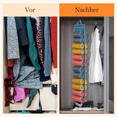 Lirex Hanging Yoga Legging Storage Organizer with 24 Pockets, Foldable Oxford Cloth Hanging Closet Organizer T-Shirt Organizer Jeans Storage Hanger Socks Holder for Family Closet Bedroom, Blue - color: Blue
