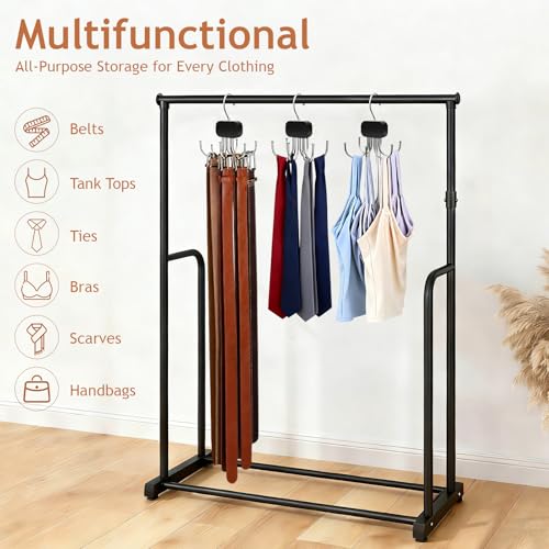 3 Pack Belt Hanger for Closet Organizer, 2026 Upgraded Tie Hangers for Space Saving & Storage, 360° Rotatable & Foldable Hooks, Large Capacity Rack for Tank Top, Bra, Purse (Black) - color: Black