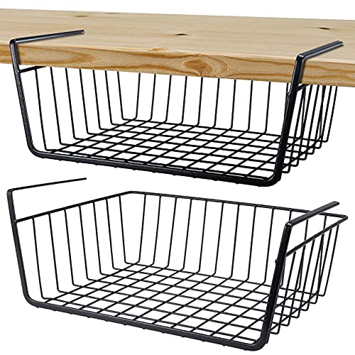 Undershelf Storage Basket Under Shelf Wire Basket Household Metal Under Shelf Hanging Storage Bin Basket Slides Under Shelves for Storage Space Saving for Kitchen Pantry Bookshelf (Medium, 2 PCS) - color: 2 PCS, size: Medium
