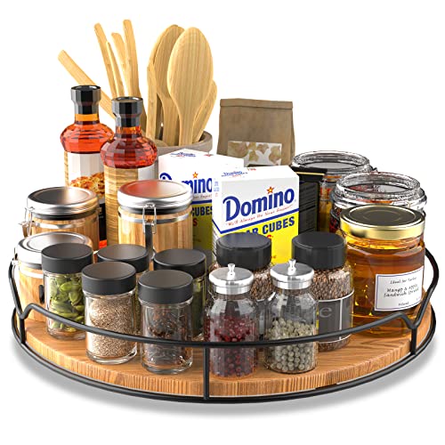 Lazy Susan Turntable Organizer for Cabinet Pantry Kitchen Countertop Refrigerator Cupboard, Pine Wood (Carbonized Black, 12“) - color: Carbonized Black, size: 12''