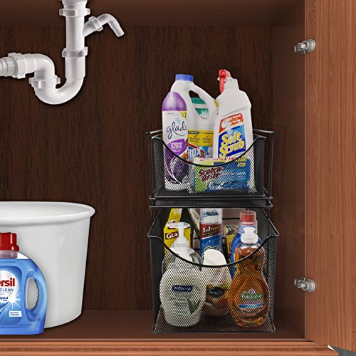 Sorbus® Cabinet Organizer Set — Mesh Storage Organizer with Pull Out Drawers—Ideal for Countertop, Cabinet, Pantry, Under The Sink, Desktop and More (Black Two-Piece Set) - color: Black, size: 2 Drawer