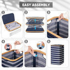 BALEINE Laundry Hamper with Lid, Tall Laundry Baskets with Bamboo Pull Handles, Large Laundry Bin with Internal Support (26 Gal/100L, Blue Pinstripe) - color: Blue Pinstripe, size: 100 liters