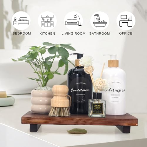 Farmhouse Bathroom Vanity Tray Wood Pedestal Stand Kitchen Countertop Trays Decorative Wooden Risers Dish Soap Dispenser Holder for Kitchen Counter Decor Modern Bathroom Sink Organizer Accessories - color: Brown, size: 12" x 7" x 1.6"