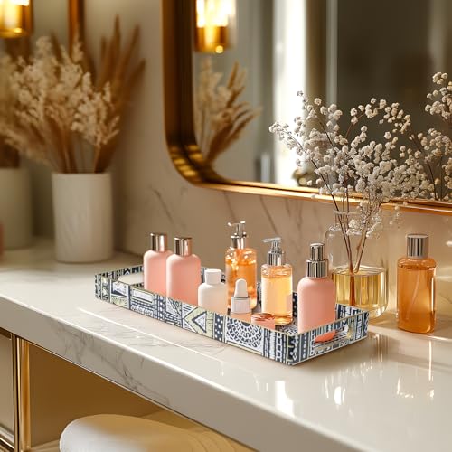 MAONAME Plastic Vanity Tray, Small Bathroom Counter Tray, Narrow Decorative Trays with Handles, Storage Dresser Trays Organizer for Toilet Tank, Jewelry, Makeup, 13.8" x 6" x 1.57" - color: Bohemian-4