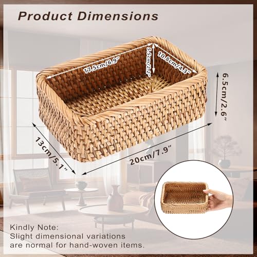 BTSKY Remote Control Basket 7.9" x 5.1", Decorative Small Basket Handwoven Rattan Storage for Jewelry, Cosmetics, Wicker Organizer Rattan Holder for Living Room Coffee Table Entryway Bedroom Vanity - size: 7.9'' x 5.1'' x 2.6''