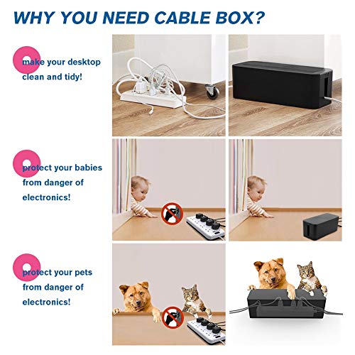 [Set of Three] Cable Management Boxes Organizer, Large Storage Wires Keeper Holder for Desk, TV, Computer, USB Hub, System to Cover and Hide & Power Strips & Cords (Black) - color: Black