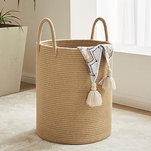YOUDENOVA Cotton Laundry Hamper, 72L - Woven Collapsible Basket - Jute Brown - color: Jute Brown, size: 72L