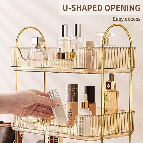 Akinbas 2 Tier Bathroom Organizer Countertop Makeup Perfume Tray Skincare Organizer for Bathroom Dresser Vanity (Gold) - color: Gold, size: 2 Tier