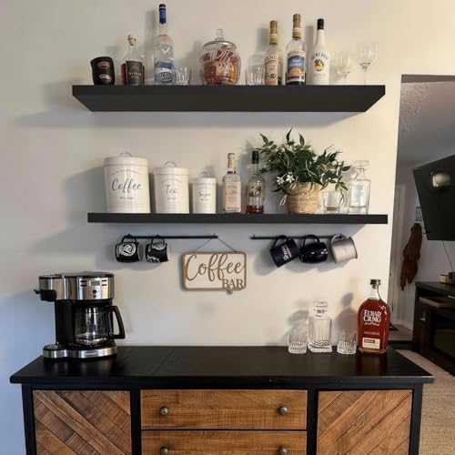 BAYKA Floating Shelves, 48 inches Long Heavy Duty Wall Mounted Rustic Wood Shelves for Bathroom, Bedroom, Living Room, Kitchen, Office, Hanging Shelf for Books/Storage/Decor(Black,Set of 2) - color: A. Black - Universal Classic Style, size: 48inches