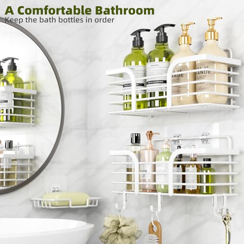 Yougai Shower Caddy, Shower Organizer with Soap Holder and Hooks, Rustproof Shower Shelves, No Drilling Bathroom Organizers and Storage, Wall-Mounted Kitchen & Home Decor (White) - color: White