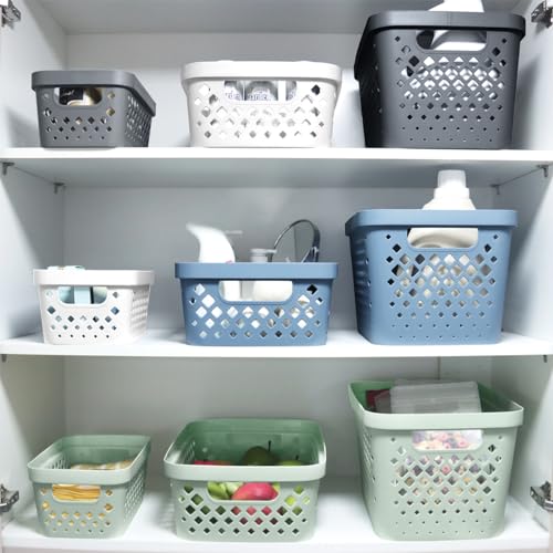 Glad Plastic Baskets for Organizing, Set of 6 | Pantry Storage for Under Counter, Linen Closet, and Bathroom | Nesting Shelf Bins with Handles, 1 Gallon, Sage - color: Sage, size: 1 Gallon