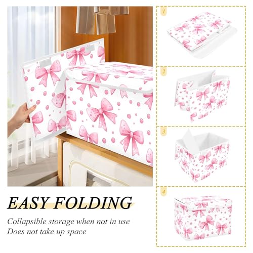 xigua Bows and Polka Dots Storage Bins with Lids and Carrying Handle,Foldable Storage Boxes Organizer Containers Baskets Cube with Cover for Home Bedroom Closet Office - color: Bows and Polka Dots
