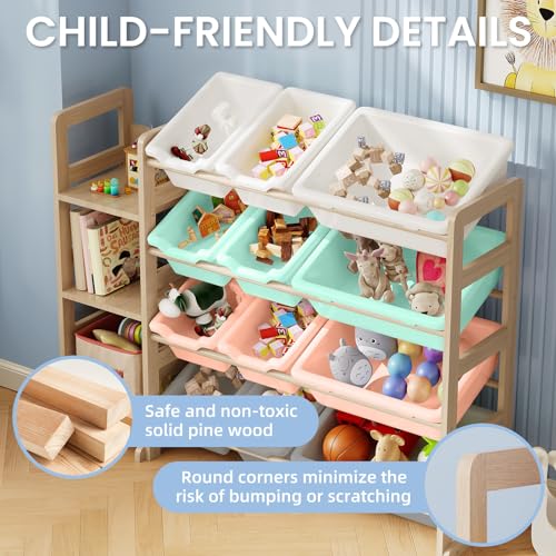 Toy Storage Organizer - Toy Organizers and Storage with Bookshelf, Toy Storage Shelf with 3 Shelves and 12 Storage Bins, Kids Bookshelf and Toy Storage for Kids Room, Playroom, Nursery, Multi color - color: Multi Color, size: 42.2 inches (L) x 11 inches (