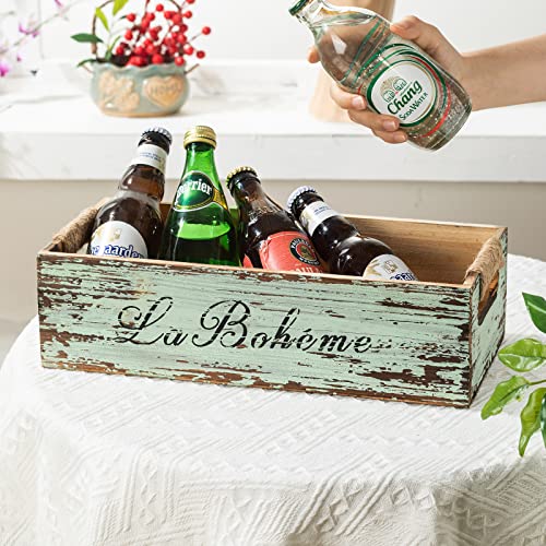 TIMRIS Farmhouse Distressed Wooden Storage Box, Rustic Bathroom Decor Box, Decorative Toilet Tank Basket, Vintage Countertop Organizer Box with Handles (Distressed Green) - color: Distressed Green