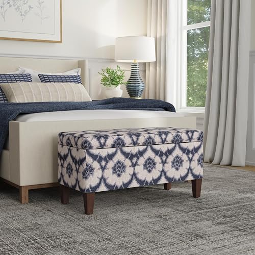 HomePop Large Decorative Storage Bench - Blue Medallion Print - color: Blue Medallion Print
