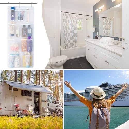 Lifewit Cruise Essentials Shower Caddy Must-Have, 9 Pockets Hanging Bathroom Organizer with Quick-Dry Mesh, Portable Shower Bag to Storage Soap, Shampoo, for RVing, Travel, Camping, White, 1 Pack - size: 17" x 34"