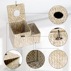 Sumnacon Tissue Box Cover Square Tissue Box Woven Seagrass Tissue Box Holder with Side Organizer, Rustic Tissue Holder for Living Room Bathroom Bedroom Kitchen Office Table Desk, White - color: White