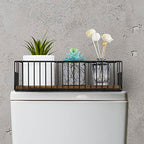 MyGift Toilet Paper Roll Holder Basket, Industrial Matte Black Metal Wire and Rustic Burnt Wood Above Tank Bathroom Toiletries Storage Organizer Vanity Basket - color: Black / Dark Brown