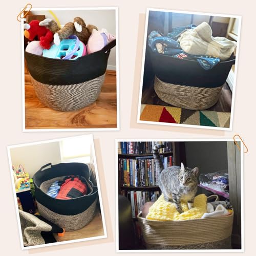 INDRESSME Large Storage Baskets for Organizing, 21.7 x 13.8 Blanket Basket Living Room Dog Toy Bin, Woven Laundry Basket for Dirty Clothes, Pillows, Towel, 90L Mix Black - color: Black & Mix Camel, size: 21.7"D x 13.8"H