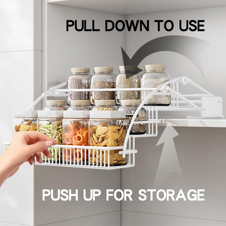 3-Tier Pull Down Spice Rack Organizer for Inside Cabinet Expandable Display Riser Shelf Seasoning Shelf (12.4IN/White) - size: 31.5 cm/12.4 in/White