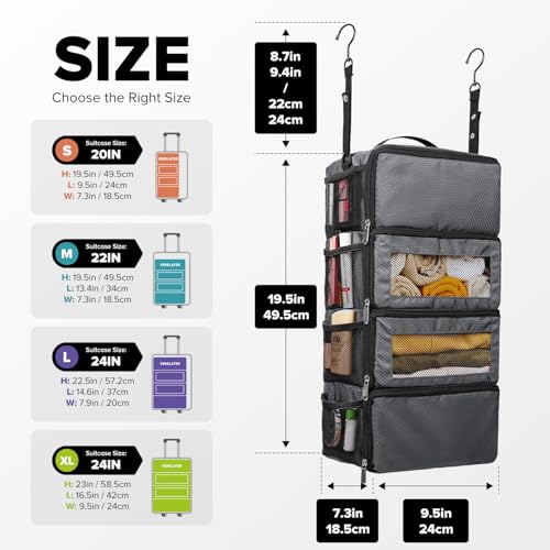 Suitcase Organizer, Travel Luggage Organizer Hanging Shelves Packing Cube Closet/Collapsible Portable Travel Organizer for Carry-on - color: Grey-S-4 Tier, size: Small
