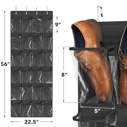 Simple Houseware 24 Pockets Large Clear Pockets Over The Door Hanging Shoe Organizer, Dark Gray (56" x 22.5") - color: Dark Gray, size: Extra Large Pockets