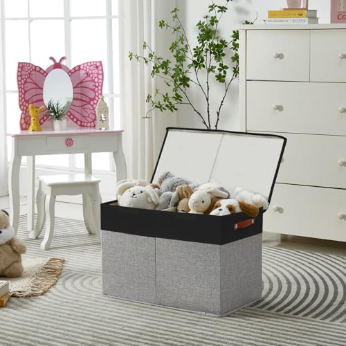 Bagnizer Large Toy Storage Box with Lids, Collapsible Sturdy Baby Storage Organizer Chest Bin Basket for Kids, Boys, Girls, Playroom, Nursery, Bedroom, Closet 25"x13"x16" (Gray and Black) - color: Gray and Black
