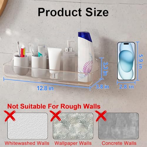 Diesisa Acrylic Wall Mounted Shower Caddy, Clear, Large Size 4D x 12.8" W x 3.3" H, Acrylic Shelf, No Drilling Walls Adhesive Shelf, Bathroom Shelves with Self Adhesive Tape for Bathroom, Kitchen - color: Clear - Long Basket
