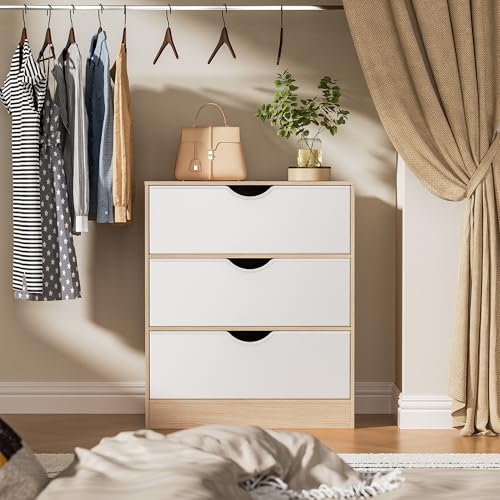 Housoul 3 Drawers Dresser for Bedroom, Fabric PU Drawer with Wood Frame, Large Organizer, Small Dresser with Drawer, Chest of Drawers for Closet, Living Room,Hallway,Oak and White - color: Oak & White, size: 15.6"D x 27"W x 32"H (3 Drawers)