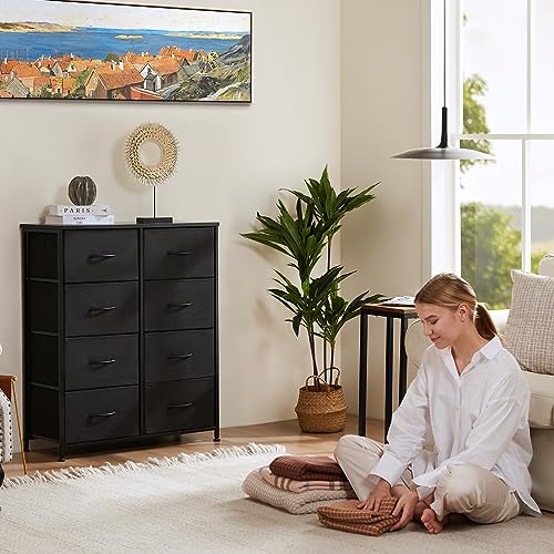 DUMOS Dresser for Bedroom with 8 Drawers, Clothes Drawer Fabric Closet Organizer, Cloth Dresser with Metal Frame and Wood Tabletop Chest Storage Tower for Kids Room, Nursery, Living Room, Entryway - color: Black, size: 12"D x 32"W x 36"H (8 Drawers)