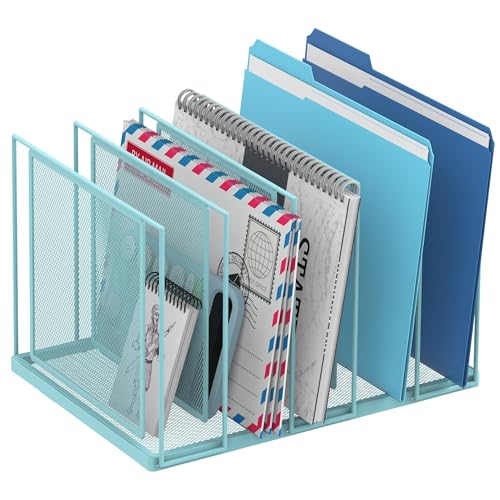 File Organizer for Desk, 5-Section Vertical File Sorter, Paper Holder Organizer Standing Metal File Folder for Office Home Classroom, Blue - color: Blue, size: 1 Pack 5-Section