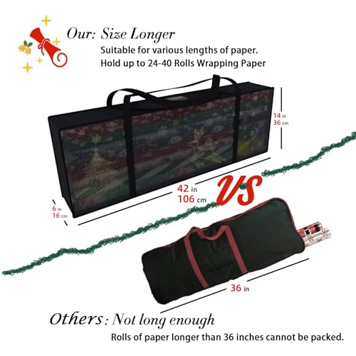 Safana 2 Pack Wrapping Paper Organizer Storage Bag, 42" Durable 600d Oxford Wrapping Organizer Box Under Bed Containers for Decorations Paper Rolls, Ribbons, Bows (Golden Deer) - color: Golden Deer 2pcs, size: 42inch