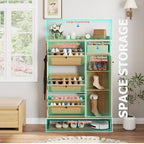GarveeHome Shoe Cabinet Rattan with 3 Flip Drawers and 4-Tier Shoe Storage Cabinet, Freestanding Shoe Organizer with Adjustable Shelves for Entryway, Closet, Hallway (Light Oak)