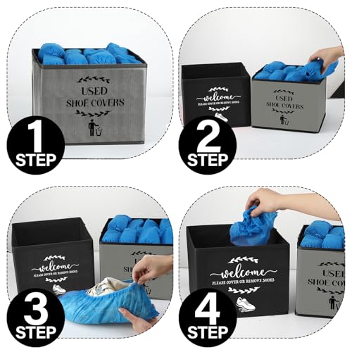 2 Pcs Shoe Cover Boxes Dispenser Foldable Storage Bins, Used Shoe Covers and Welcome Please or Remove Sign Entryway Basket Holder for Open House Supplies(Dark Gray, Black) - color: Dark Gray, Black