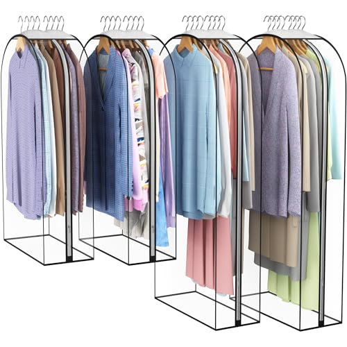 Liuoud Clear Garment Bag for Hanging Clothes 10” Gusseted, (40&50") Suit Bags for Open Closet Storage Plastic Clothes Cover for Coat, Dress, Shirts, Fur, Jacket, Wardrobe Protectors, 4 Pack - color: Clear, size: 40+50 inch