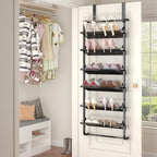 BUKFEN 6 Tier Adjustable Heavy Duty Metal Shoe Rack, Door Hanging and Wall Mount Organizer for Closet, Bedroom, Entryway, Laundry, Apartment, Small Spaces, Space Saving Solution for Busy Homes