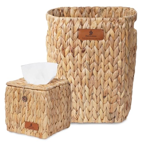 Handwoven Water Hyacinth Decorative Basket, Small Bathroom Trash Can 10L, Open-Top Woven Organizer for Bathroom, Bedroom & Living Room, Natural Fiber, 11 Inch - size: 11 Inch (28 cm), style: Bathroom Trash Can