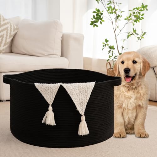 OIAHOMY 105L Blanket Basket for Living Room, Large Basket 23.6" x 23.6" x 14.6" with Handle, Laundry Hamper for Blankets, Pillows, Toy Storage for Kids, Dogs - Black - color: Black, size: 23.6" x 23.6" x 14.6"