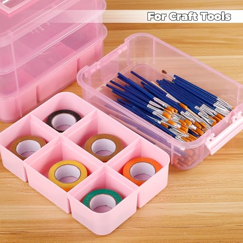 CraftGenes Art Supply Storage Organizer with 2 Removable Trays, 4-Layer 10QT Durable Craft Organizers and Storage for Sewing, Tool, Office Supplies, Art, Craft Supplies(Pink) - color: Pink