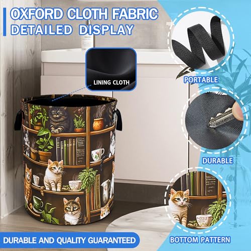 Cute Cat Laundry Basket Bookshelf Animal Oxford Cloth Laundry Hamper Funny With Handle Foldable Portable Clothes Storage Basket 18.9 X 16.5 In Storage Bag For Laundry Room/Bathroom/Bedroom/Dormitories - color: Cute Cat