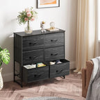 WLIVE Black Dresser for Bedroom, 6 Drawer Dresser, Storage Tower with Fabric Bins, Chest of Drawers for Closet, Living Room, Hallway - color: Charcoal Black Wood Grain Print